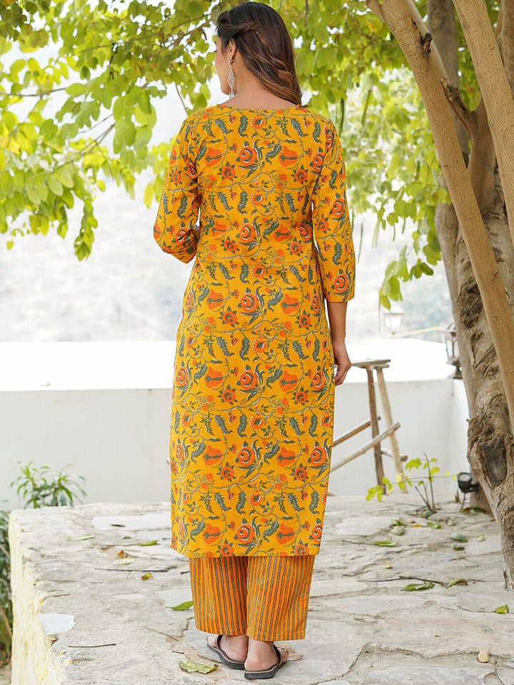 KALINI Floral Printed Gotta Patti Pure Cotton Kurta with Trousers & Dupatta