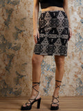 Athena Geometric Printed Sequinned Net Above Knee Straight Skirt
