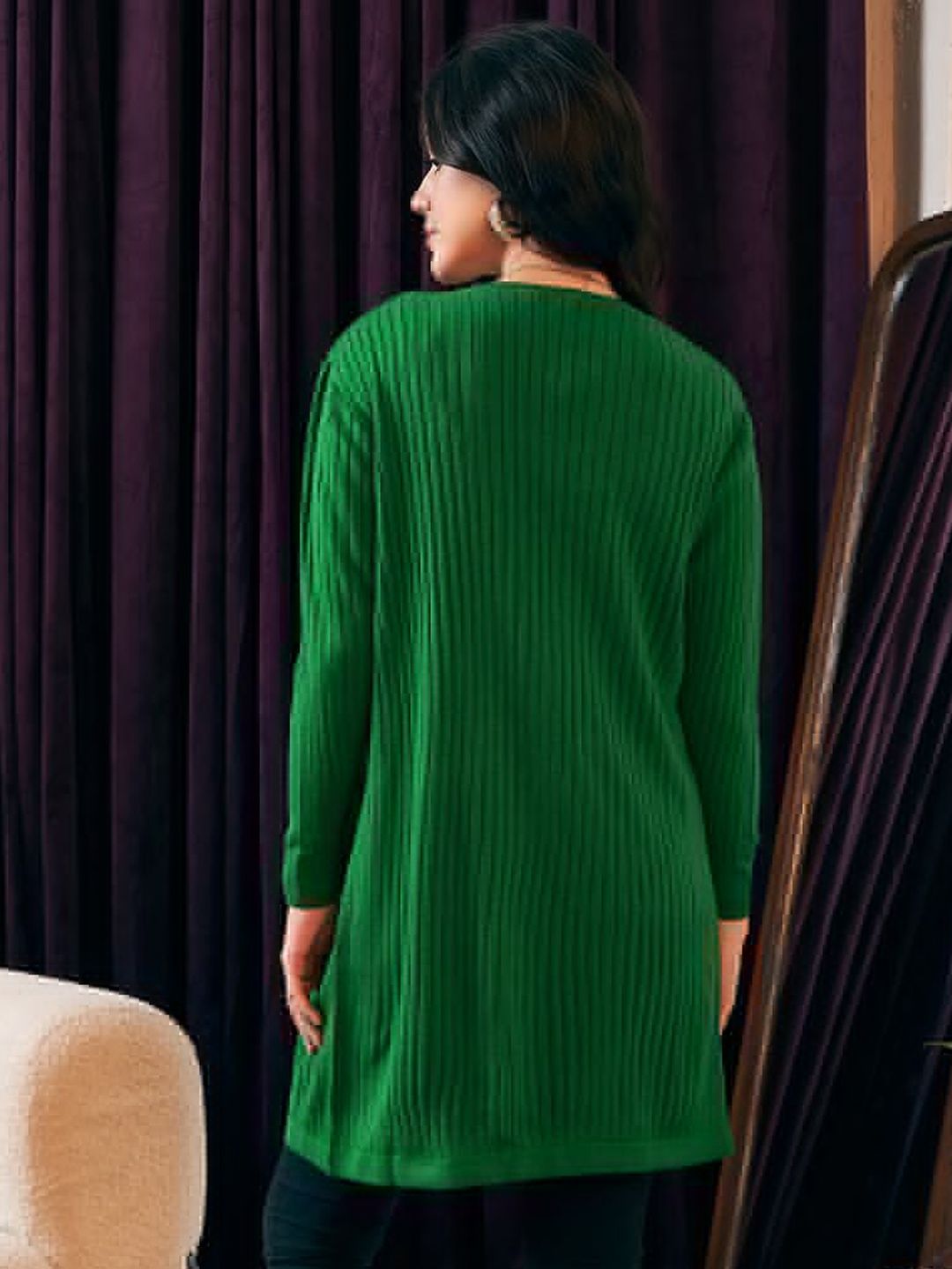 Berrylush Longline Terbuka Sweater Acrylic Front