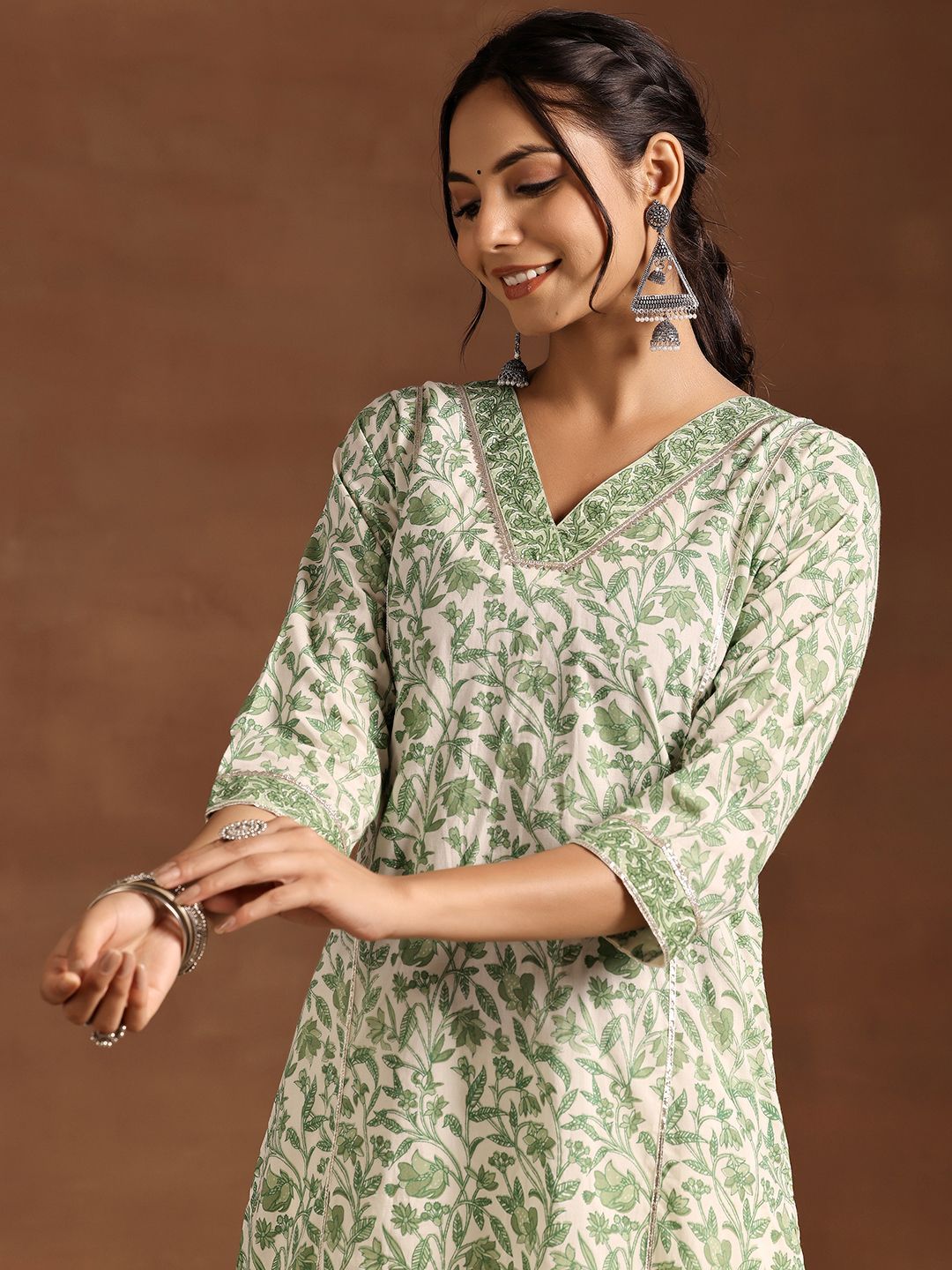 Libas Floral Printed V Neck Pure Cotton Kurta