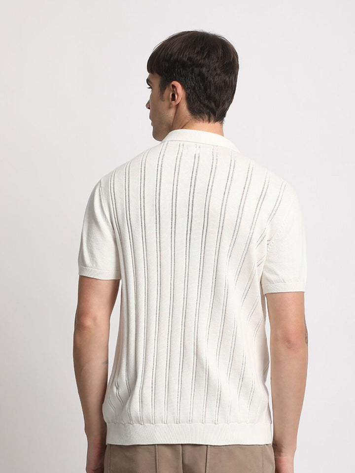 THE BEAR HOUSE Striped Polo Collar Pure Cotton T-shirt