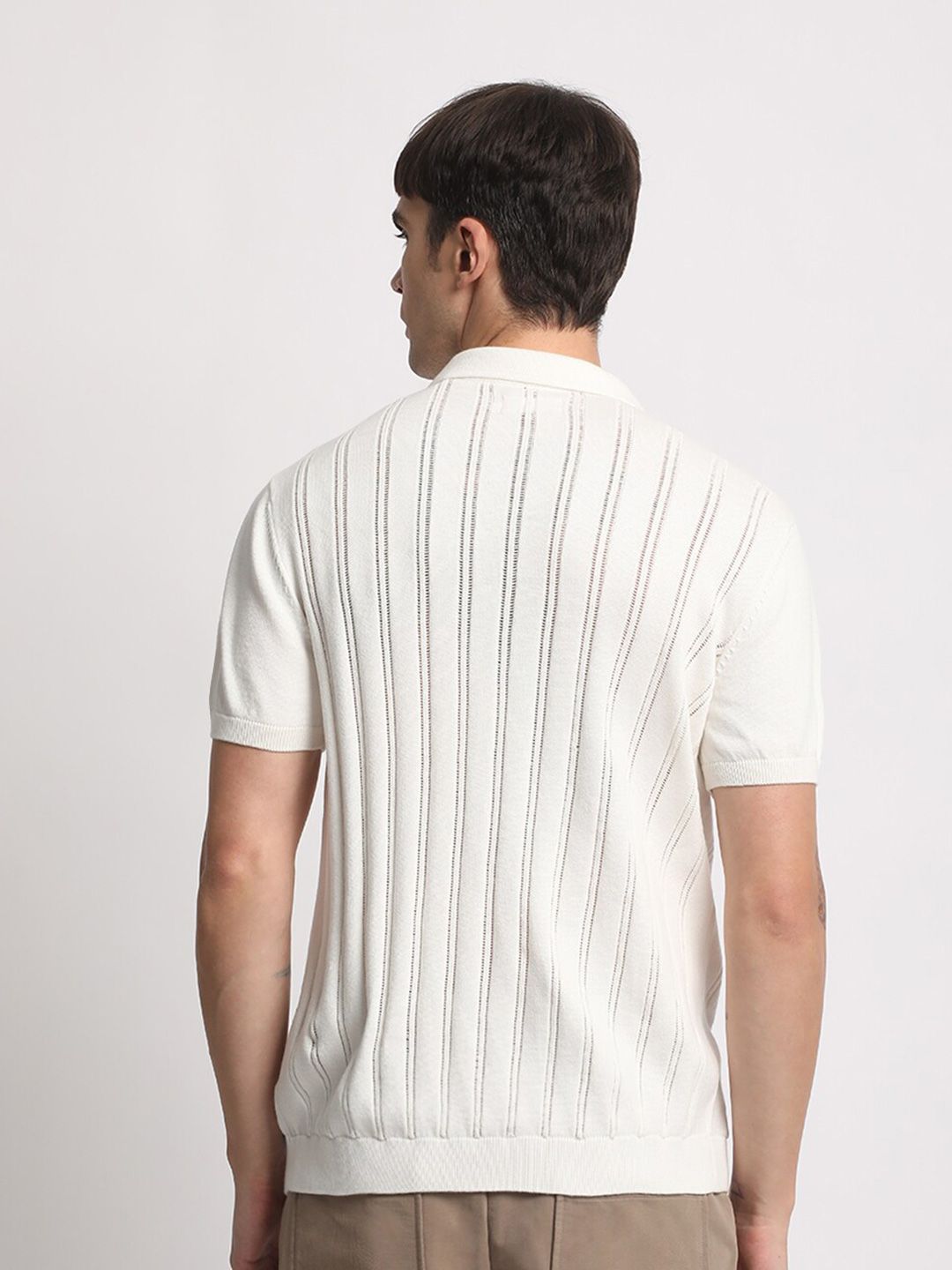 THE BEAR HOUSE Striped Polo Collar Pure Cotton T-shirt