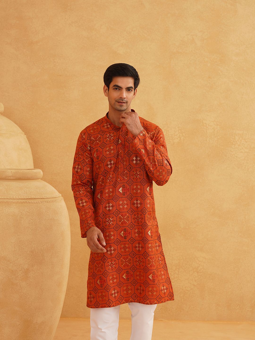 SOJANYA Ethnic Motifs Printed Band Collar Straight Long Kurta