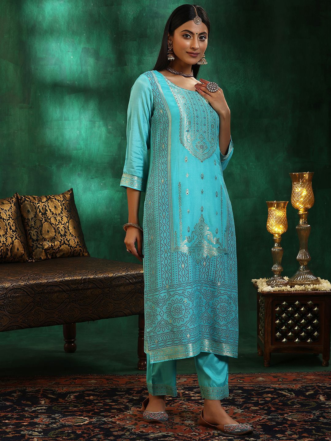 Libas Women Ethnic Motifs Regular Kurta with Trousers & With Dupatta