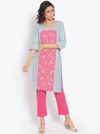 AURELIA Women Blue Ethnic Motifs Printed Kurta with Trousers