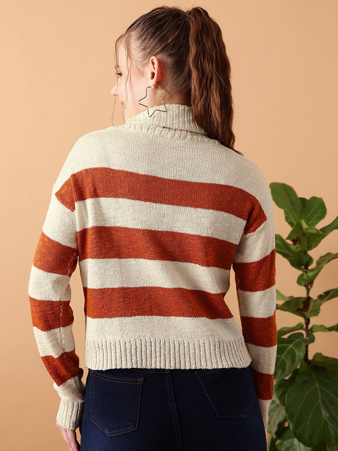 STREET 9 Striped Turtle Neck Crop Acrylic Pullover Sweater