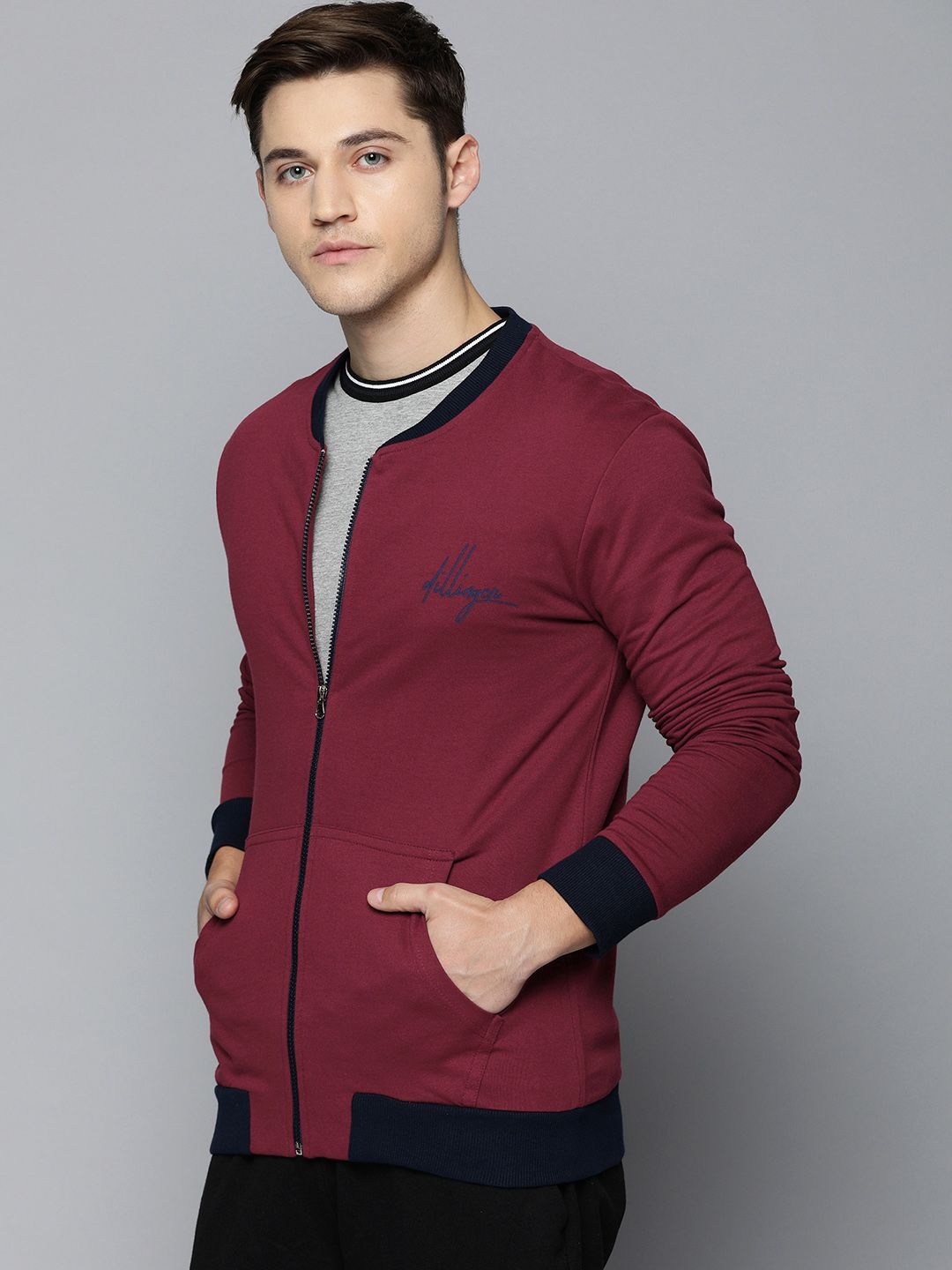 DILLINGER Men Maroon Solid Bomber Jacket