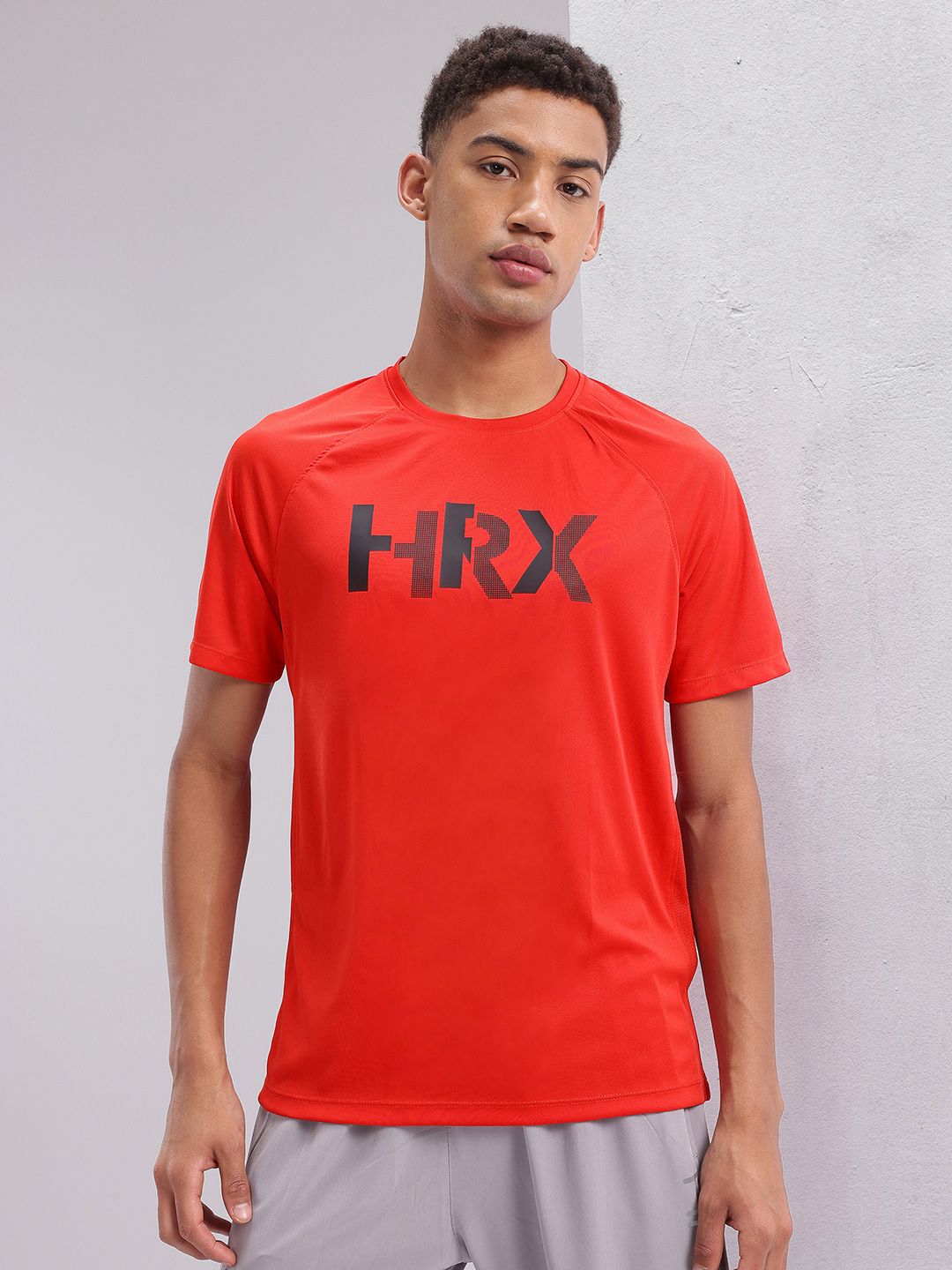 HRX by Hrithik Roshan Brand Logo Printed Raglan Sleeves Rapid-Dry Training T-shirt