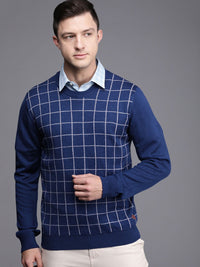 Raymond Men Blue & Grey Checked Pullover