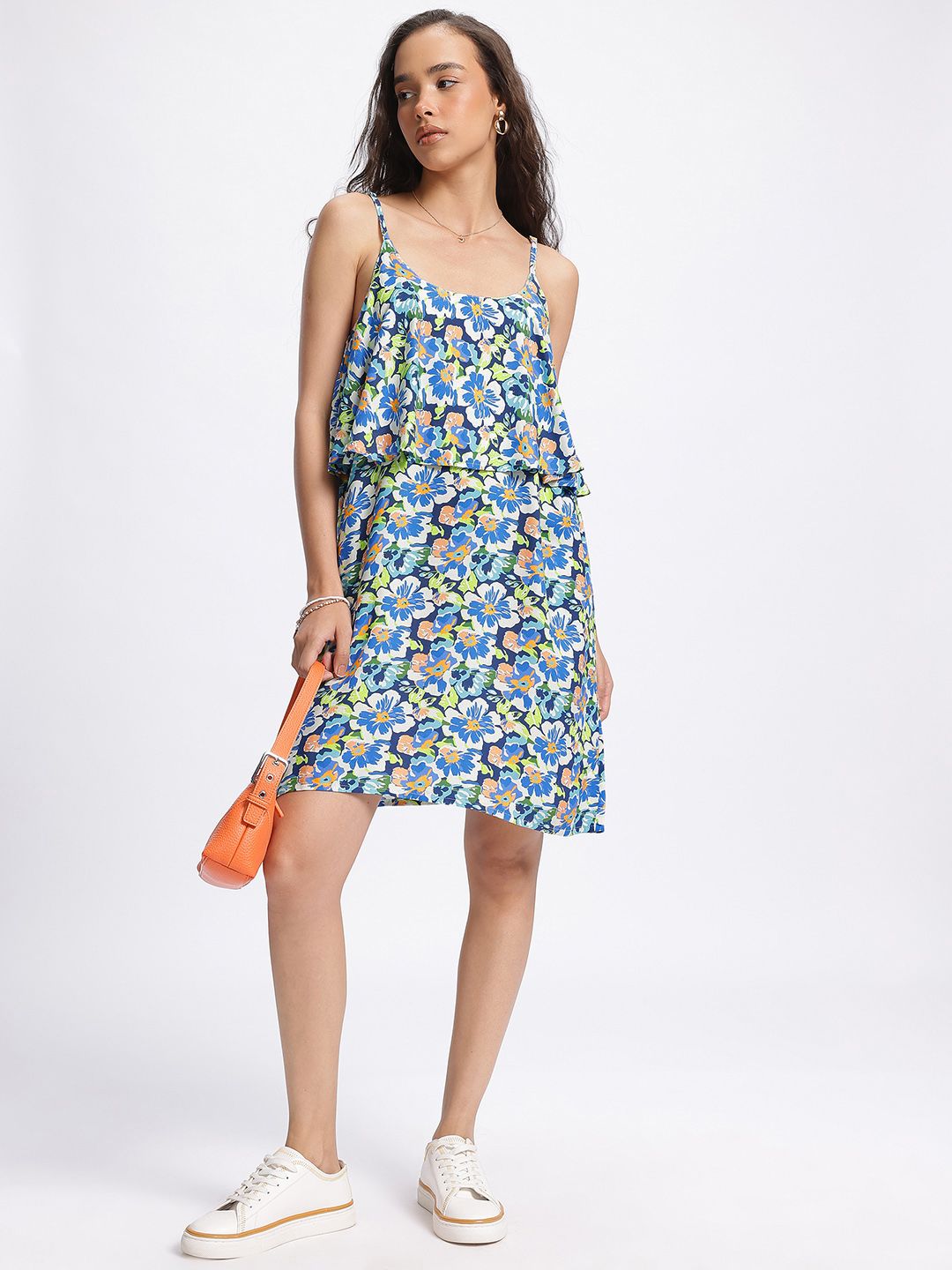 DressBerry Mekar Cetak Bunga Pakaian Bertali A-Line