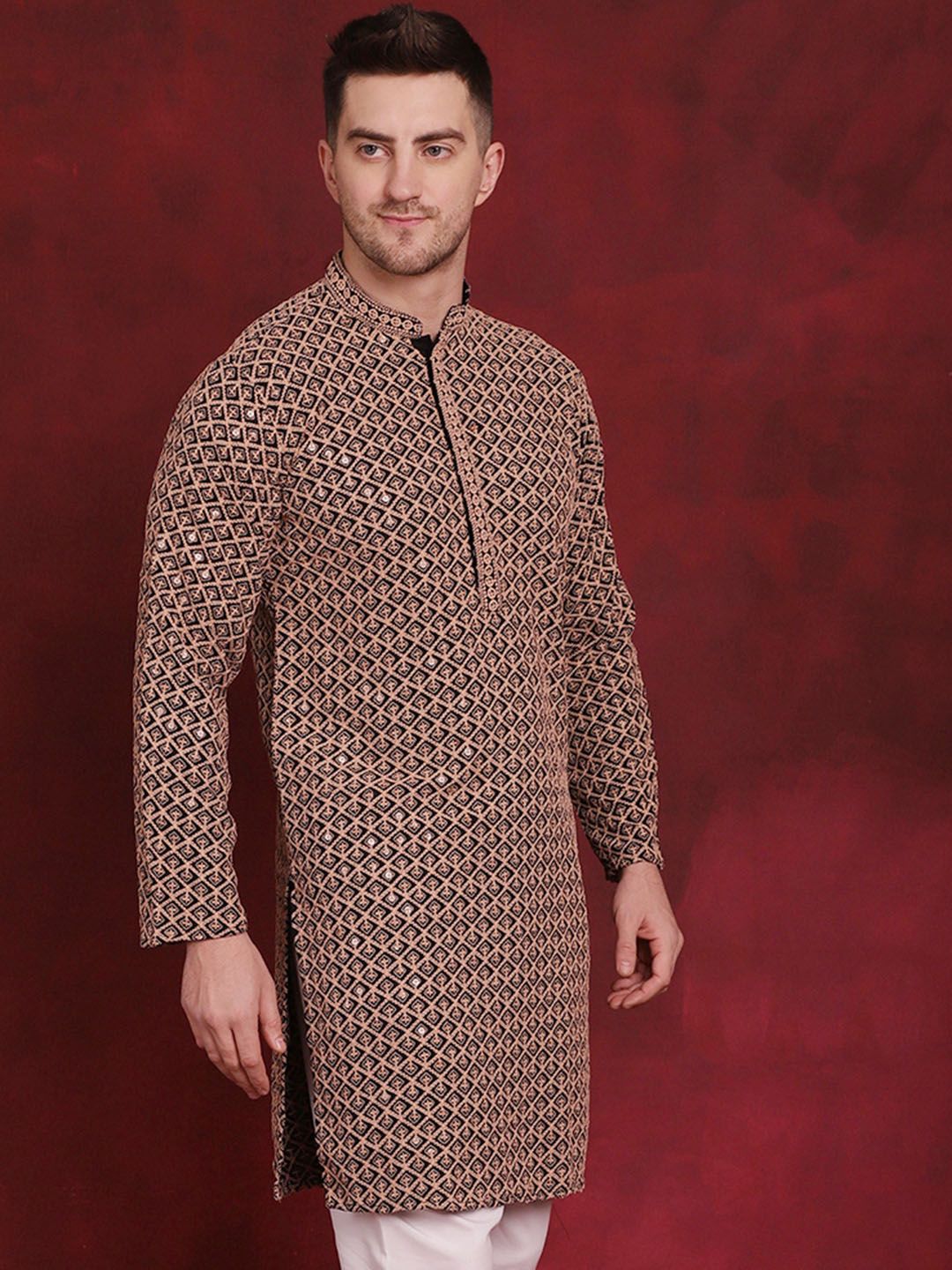 Jompers Floral Embroidered Thread Work Sequinned Kurta