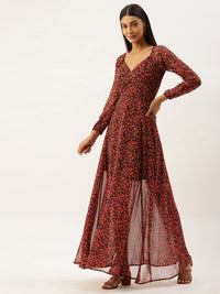 Berrylush Women Black & Red  Printed Maxi Dress