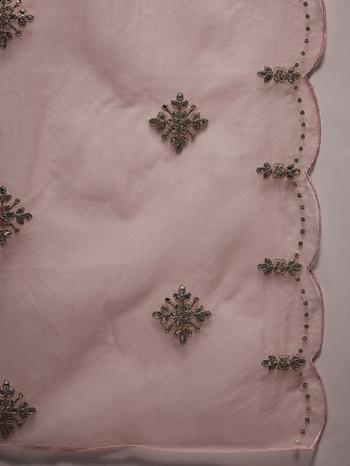Indo Era Pink Ethnic Motifs Embroidered Gotta Patti Kurta with Trousers & Dupatta