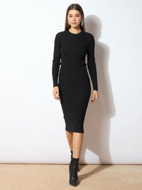 SASSAFRAS Black Ribbed Sweater With Pencil Skirt