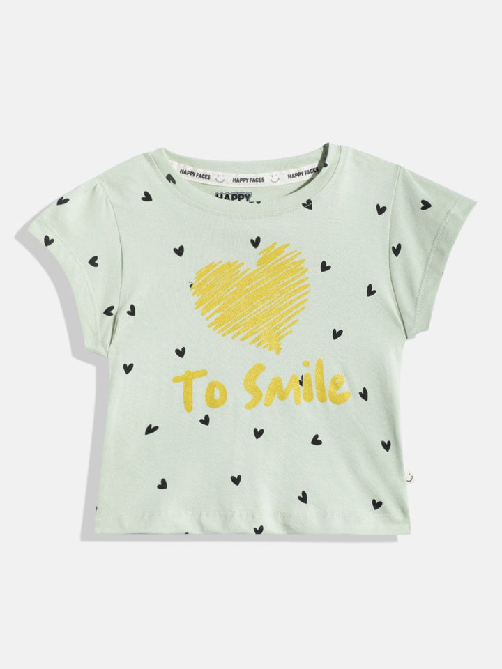 Happy Faces Girls Conversational & Typography Printed Pure Cotton T-shirt