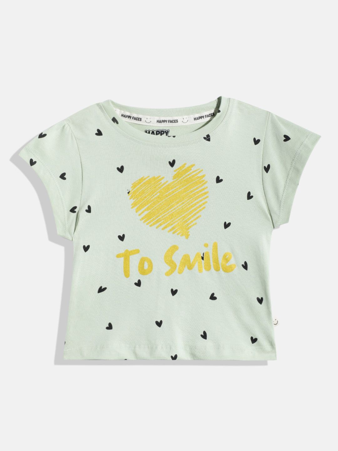 Happy Faces Girls Conversational & Typography Printed Pure Cotton T-shirt