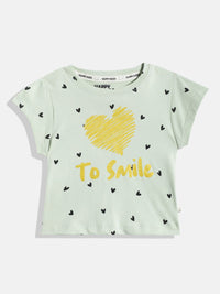 Happy Faces Girls Conversational & Typography Printed Pure Cotton T-shirt