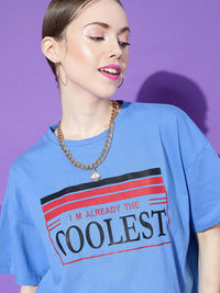 STREET 9 Women Blue Printed Oversize T-shirt