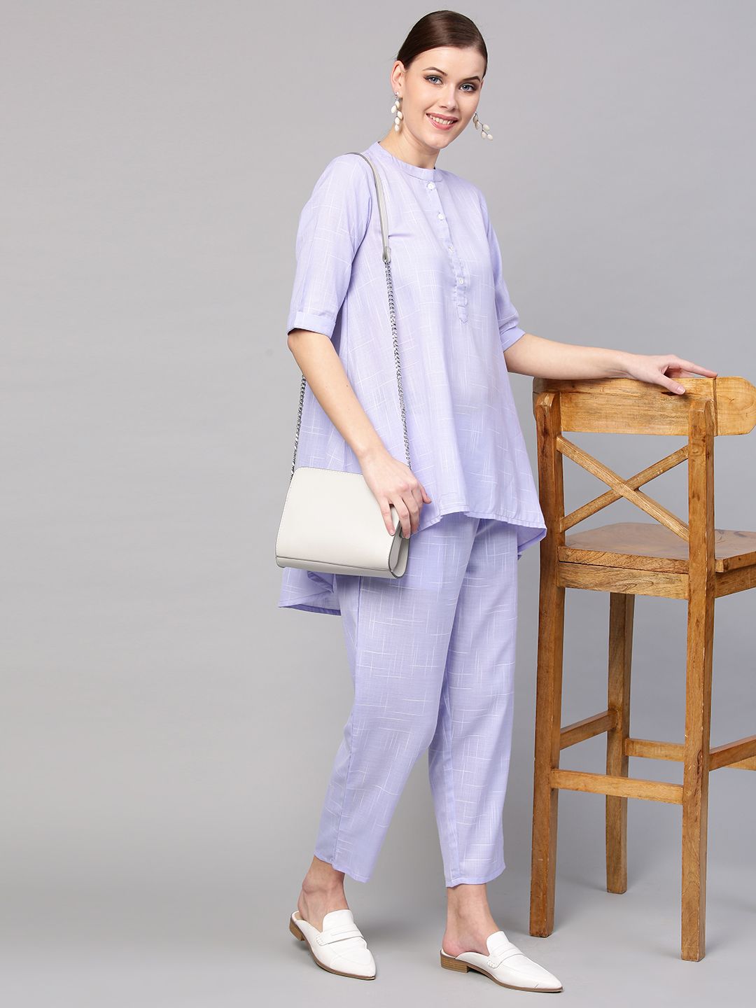 Gerua By Libas Women Blue Self Design Kurti with Trousers