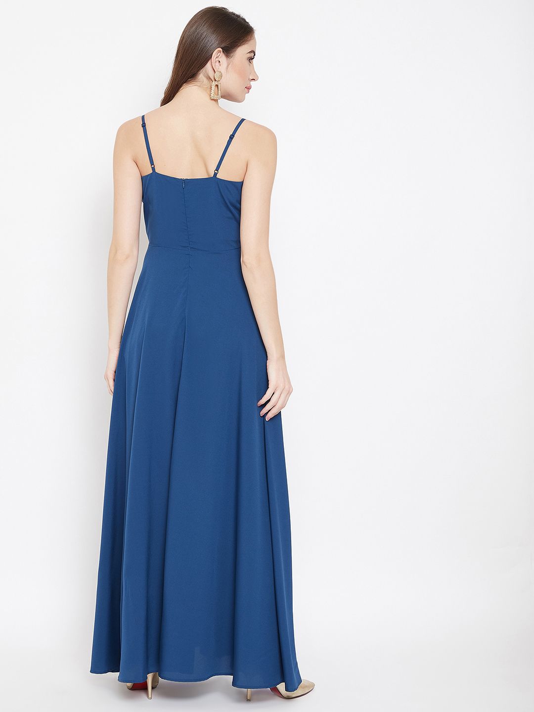 Berrylush Blue Front Slit Maxi Dress