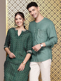 House of Pataudi Round Neck Striped Rozana Kurta