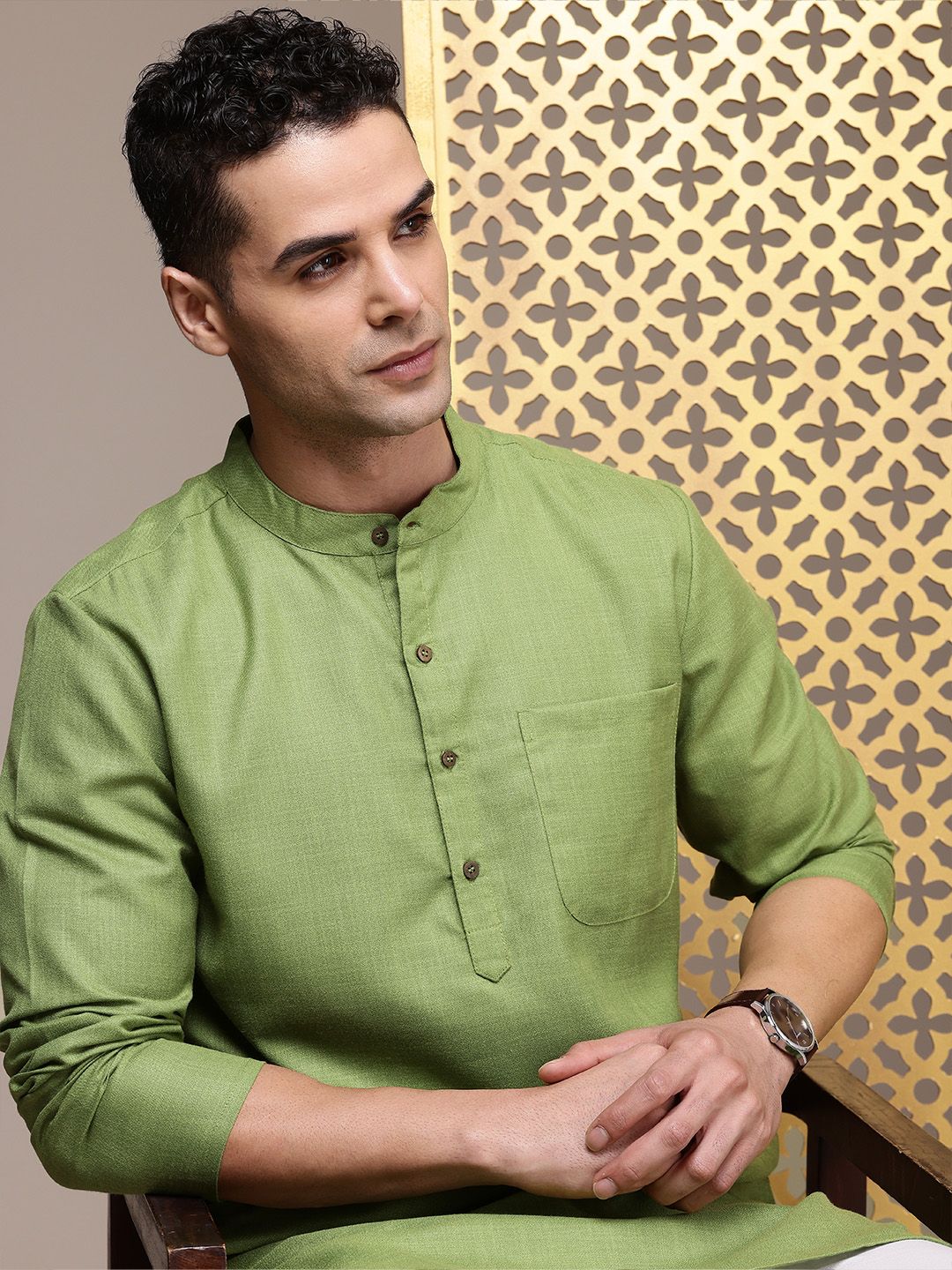 House of Pataudi Band Collar Rozana Kurta