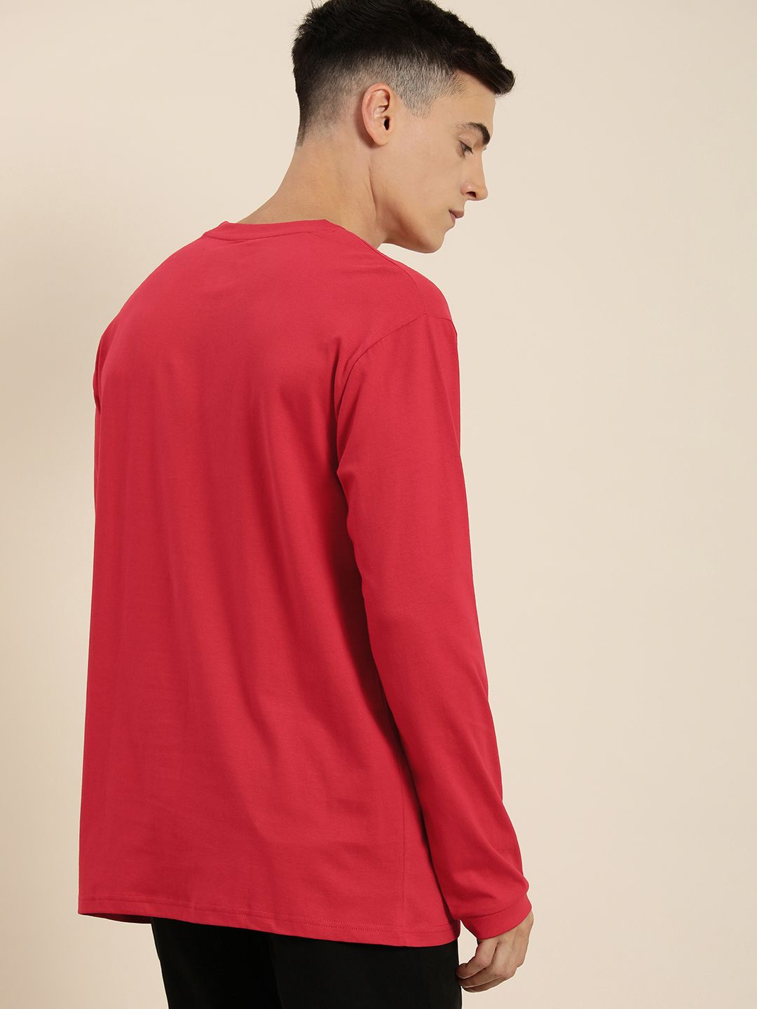 Difference of Opinion Men Red Cotton Drop-Shoulder Sleeves Oversized T-shirt