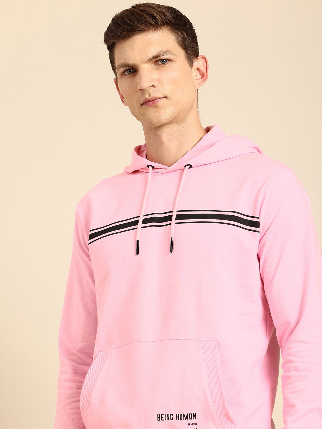 Being Human Striped Pure Cotton Hooded Sweatshirt