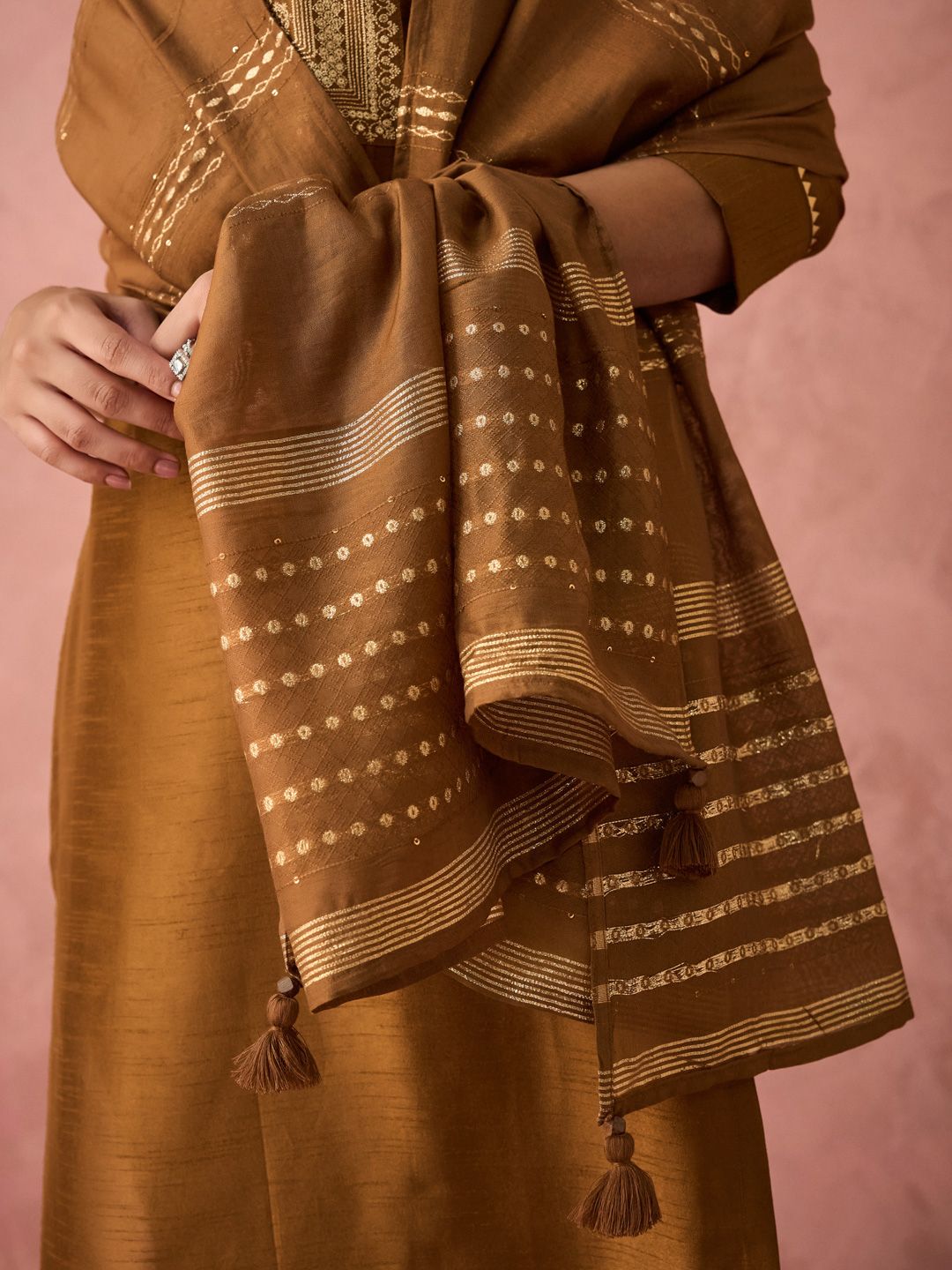 KALINI Ethnic Motifs Yoke Design Thread Work Straight Kurta with Trousers & Dupatta