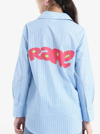 RAREISM Women Vertical Striped Cotton Shirt Collar Longline Top