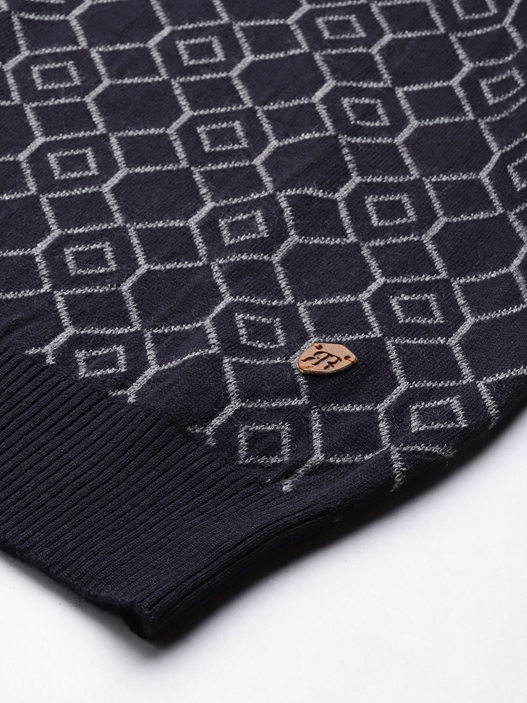 Raymond Men Navy Blue & Grey Self-Design Pullover