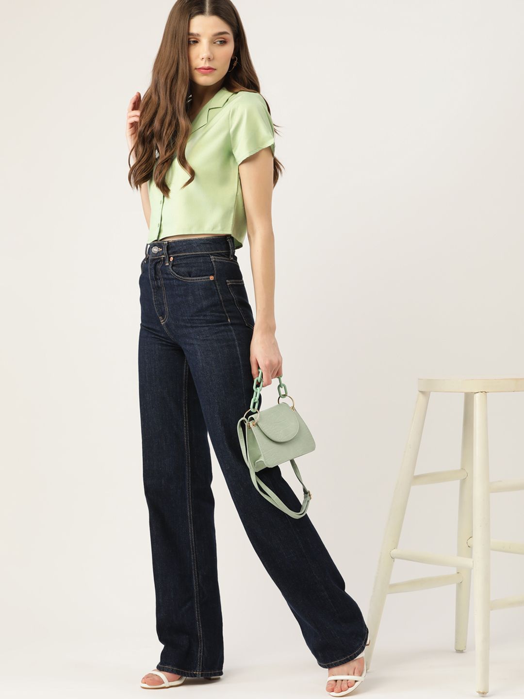 DressBerry Women Green Solid Casual Crop Shirt