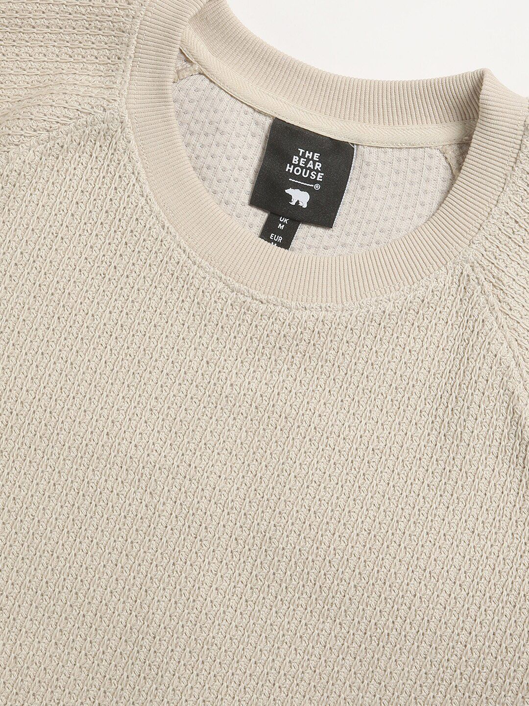 THE BEAR HOUSE Self Design Relaxed Fit Raglan Sleeves Sweatshirt