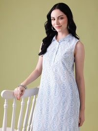 Anouk Floral Printed Pure Cotton Lace Insert Detail Calf-Length Straight Kurta