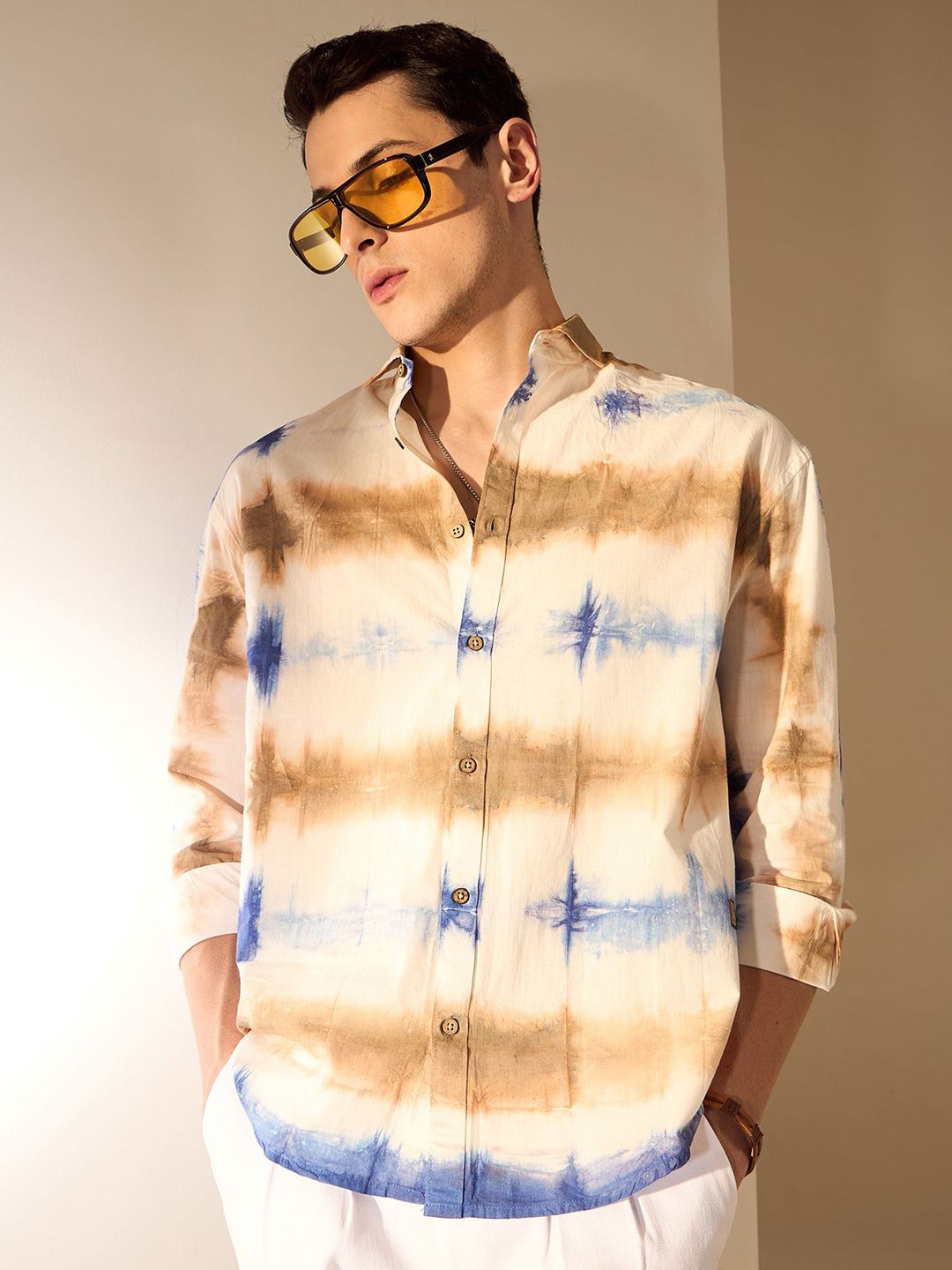 DENNISON Men Tie and Dyed Cotton Oversized Shirt