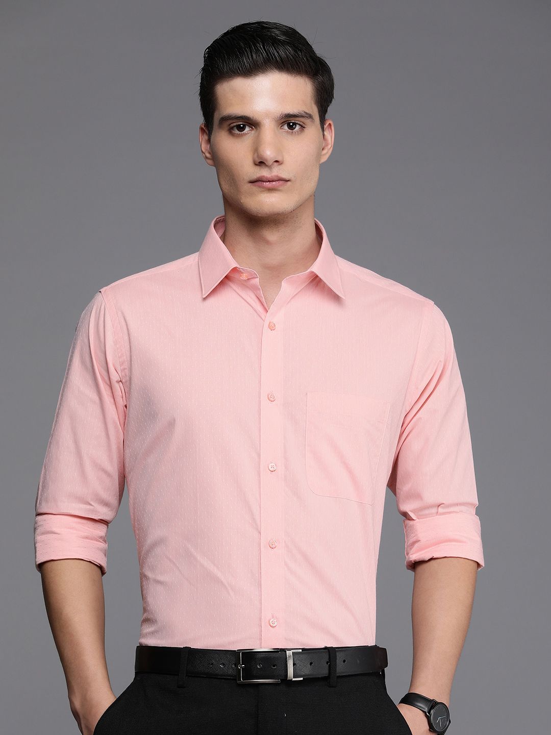 Raymond Self Design Slim Fit Pure Cotton Formal Shirt