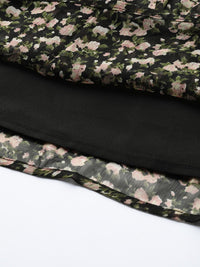 Antheaa Women Black & Green Floral Print Smocked Wrap Dress