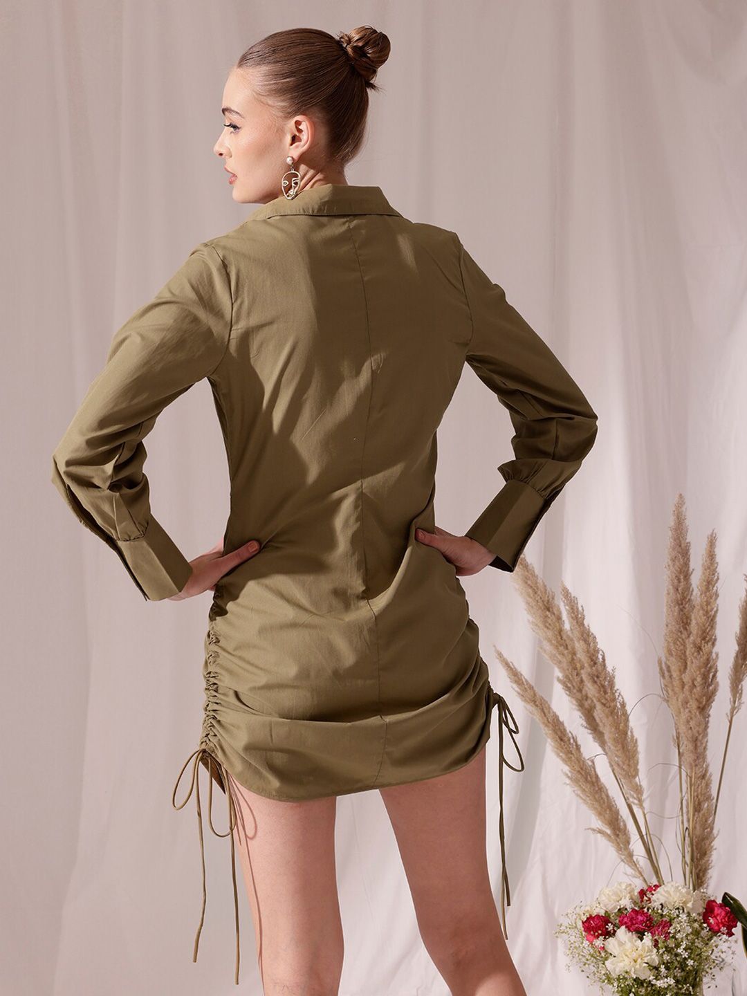 STREET 9 Shirt Collar Cuffed Sleeves Cotton Shirt Dress