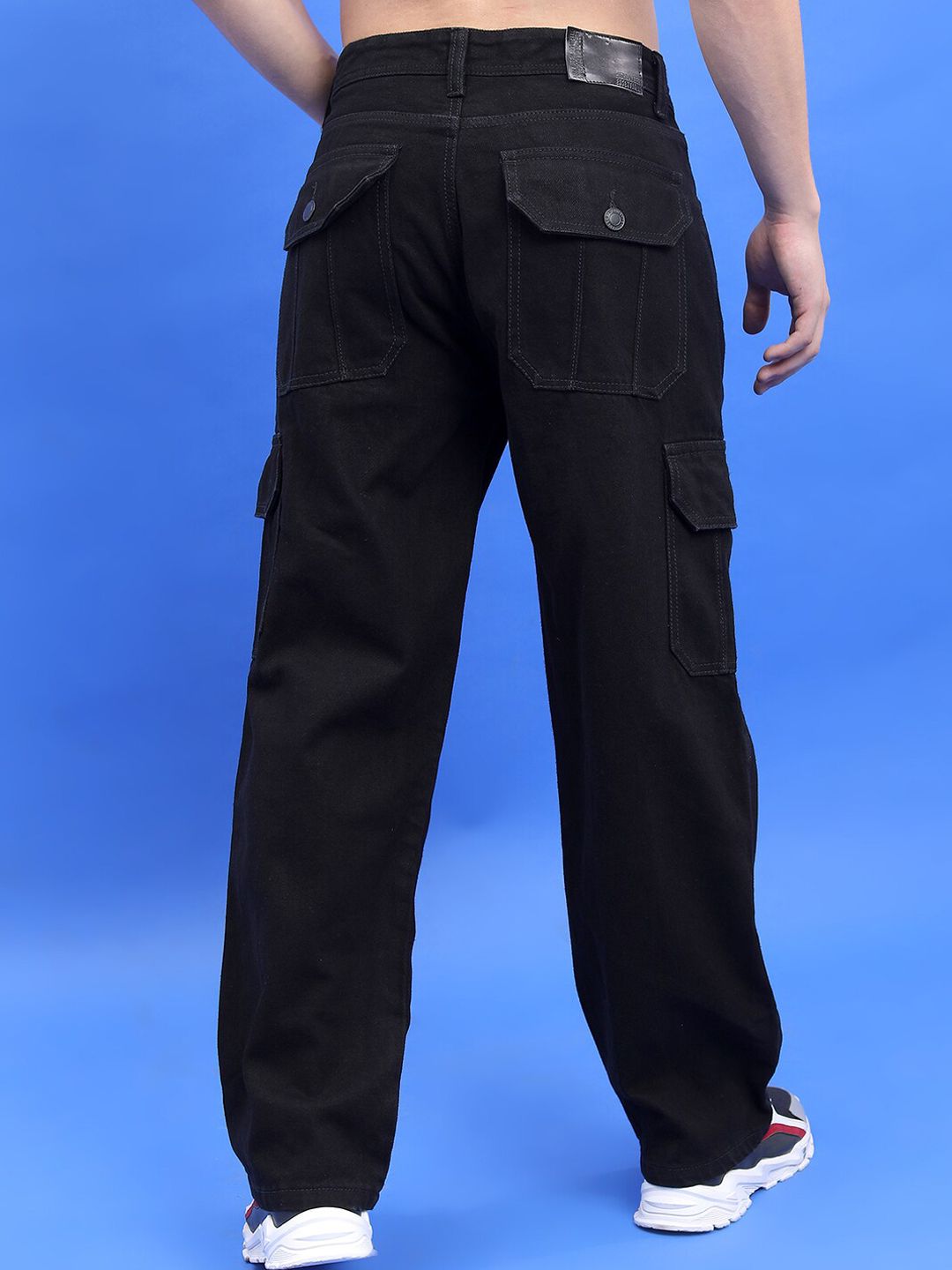 HIGHLANDER Men Black Wide Leg Clean Look Cargo Jeans