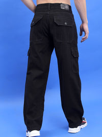 HIGHLANDER Men Black Wide Leg Clean Look Cargo Jeans