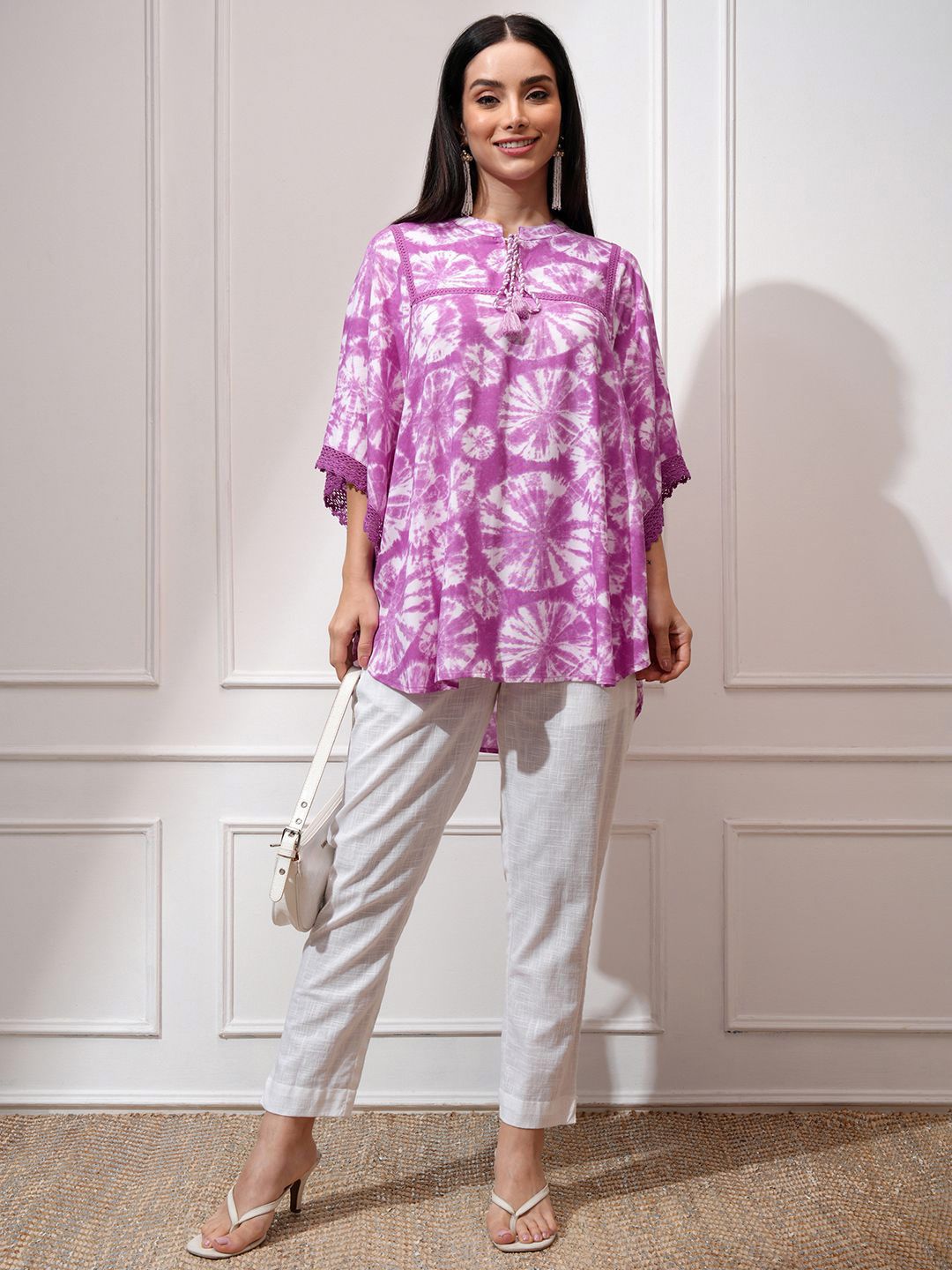 Vishudh Women Printed Mandarin Collar Kaftan Top