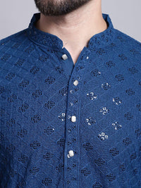 SOJANYA Geometric Embroidered Sequence Mandarin Collar Pure Cotton Kurta