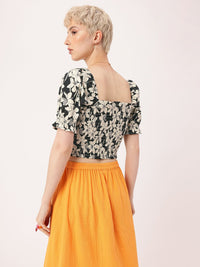 DressBerry Floral Finesse Whimsy Puff Sleeves Crop Top