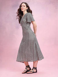 DressBerry Flared Sleeve Crochet A-Line Midi Dress