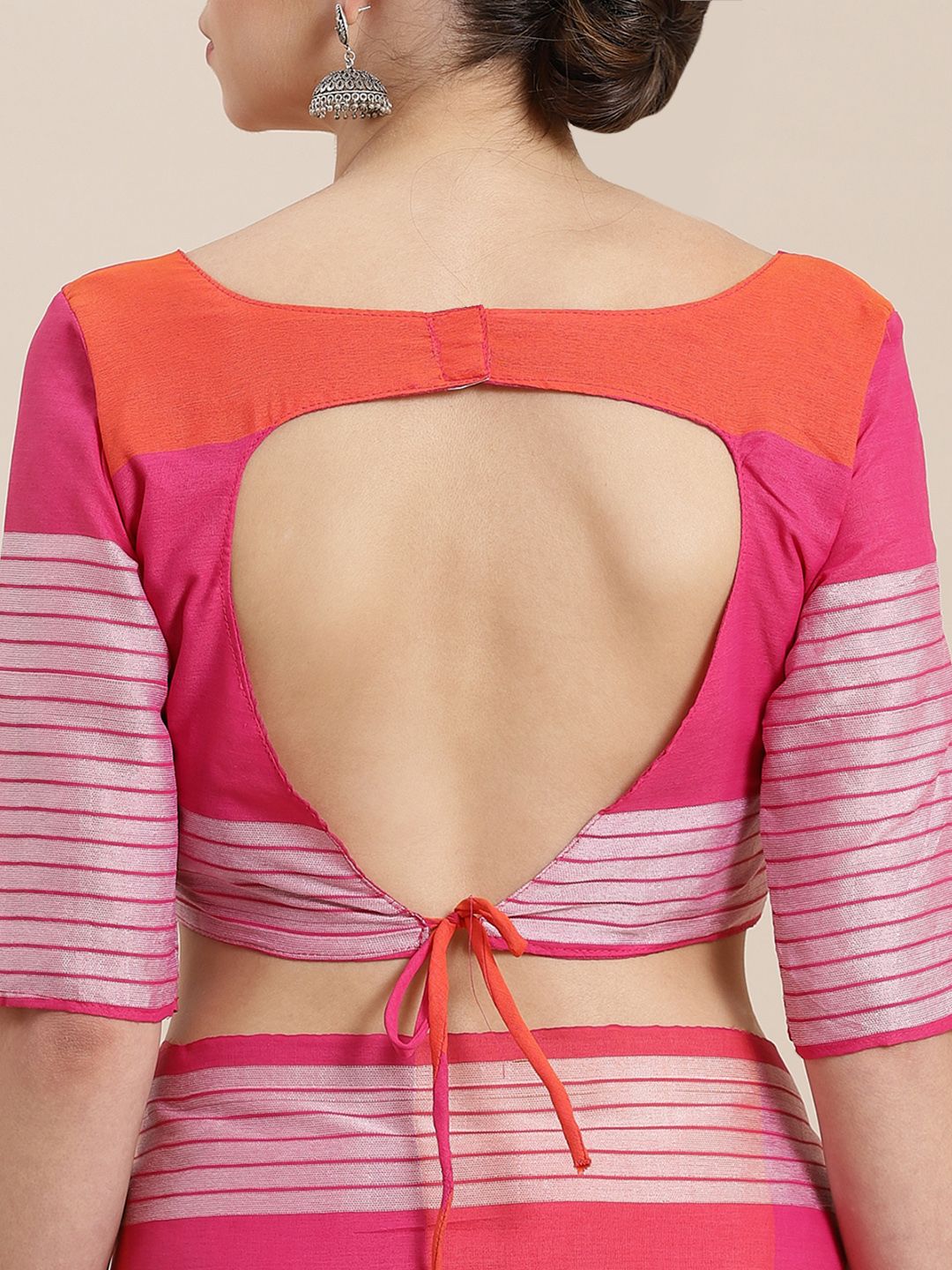 Saree mall Pink & Orange Checked Saree