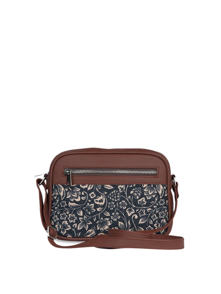 ZOUK Black & Beige Ethnic Motifs Woven Design Handcrafted Vegan Leather Sustainable Sling Bag