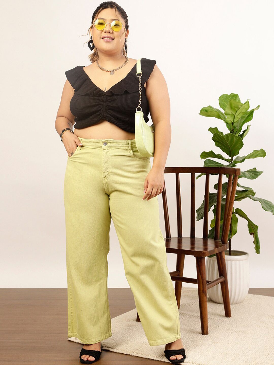 CURVY STREET jean Women Clean Look Pure Cotton Wide Leg Jeans