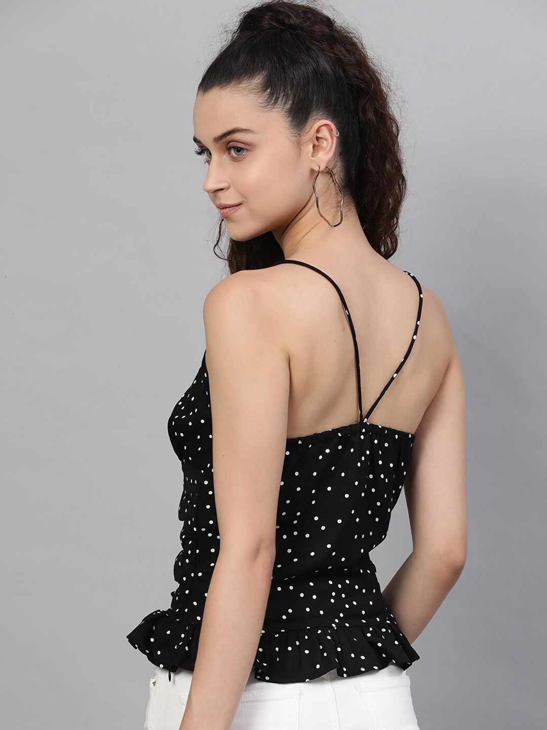 STREET 9 Black & White Polka Dot Printed Regular Top