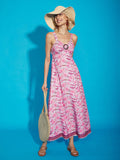 SASSAFRAS Pink Floral Printed Cut Out A-Line Dress