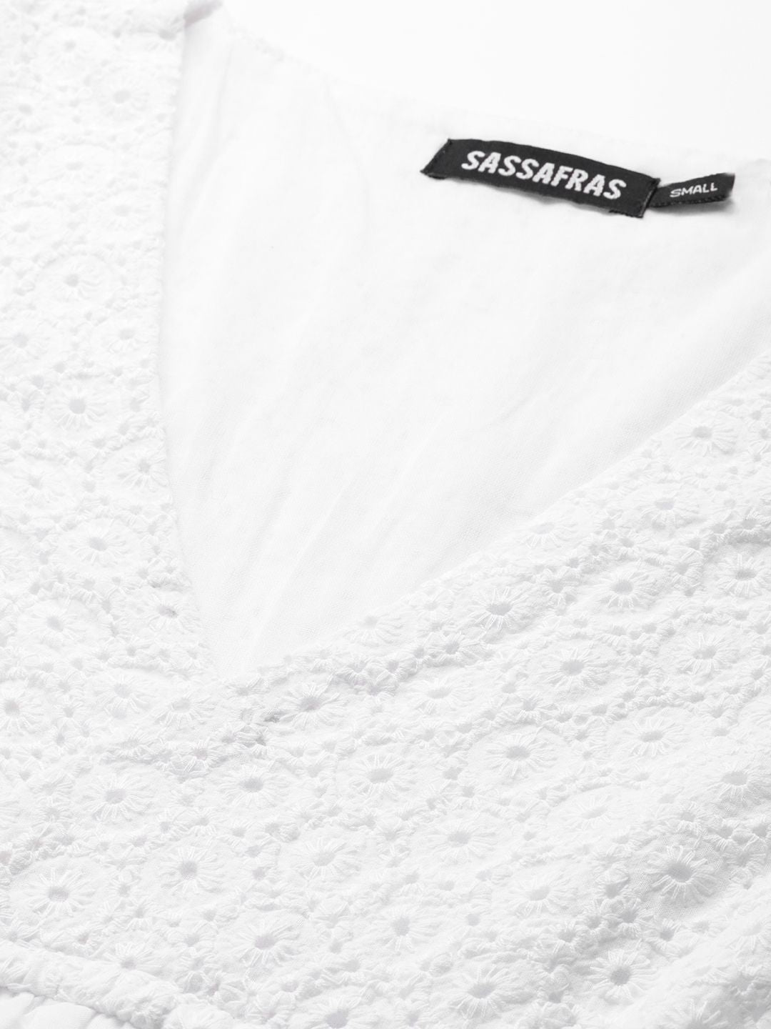 SASSAFRAS White Schiffli Embroidered Cotton A-Line Dress